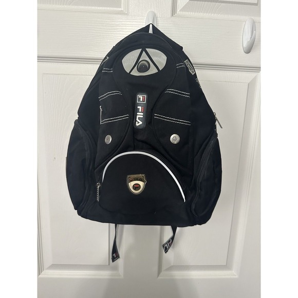 FILA Black Multiple Zipper Compartment Backpack Sports Book Bag EUC - Picture 1 of 5